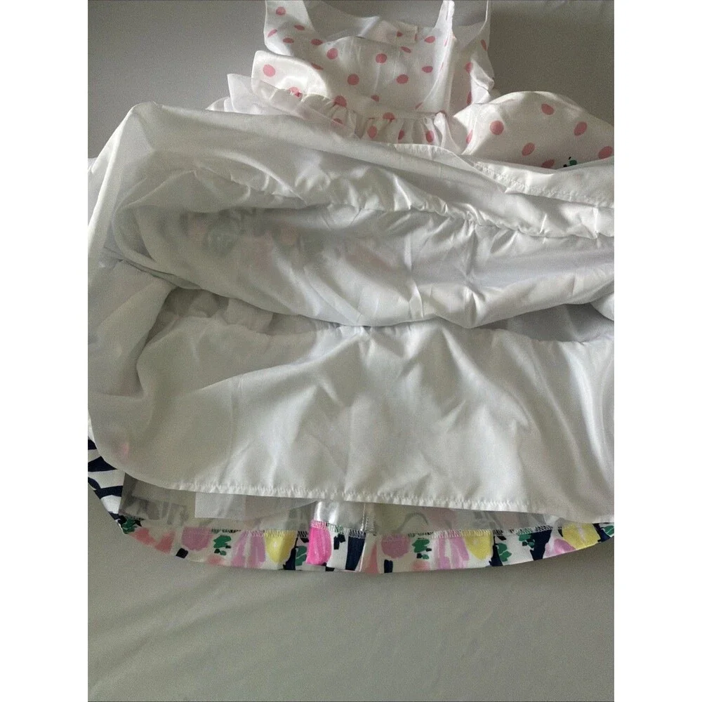 Gymboree Floral Dress Sz 8 Special Occassion Wedding Polka Dot Lined White Pink